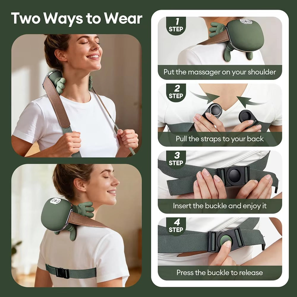 Wireless Neck & Shoulder Massager with Human-Hand Kneading Motion – Full Body Use