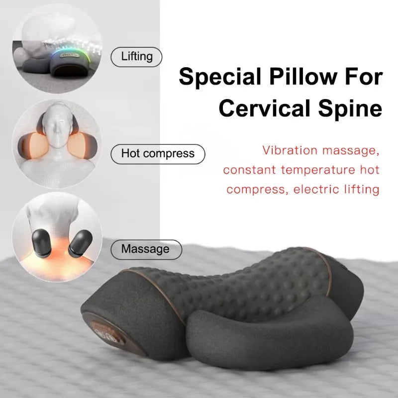 Cervical Neck Traction Pillow with Heat & Vibration Massage