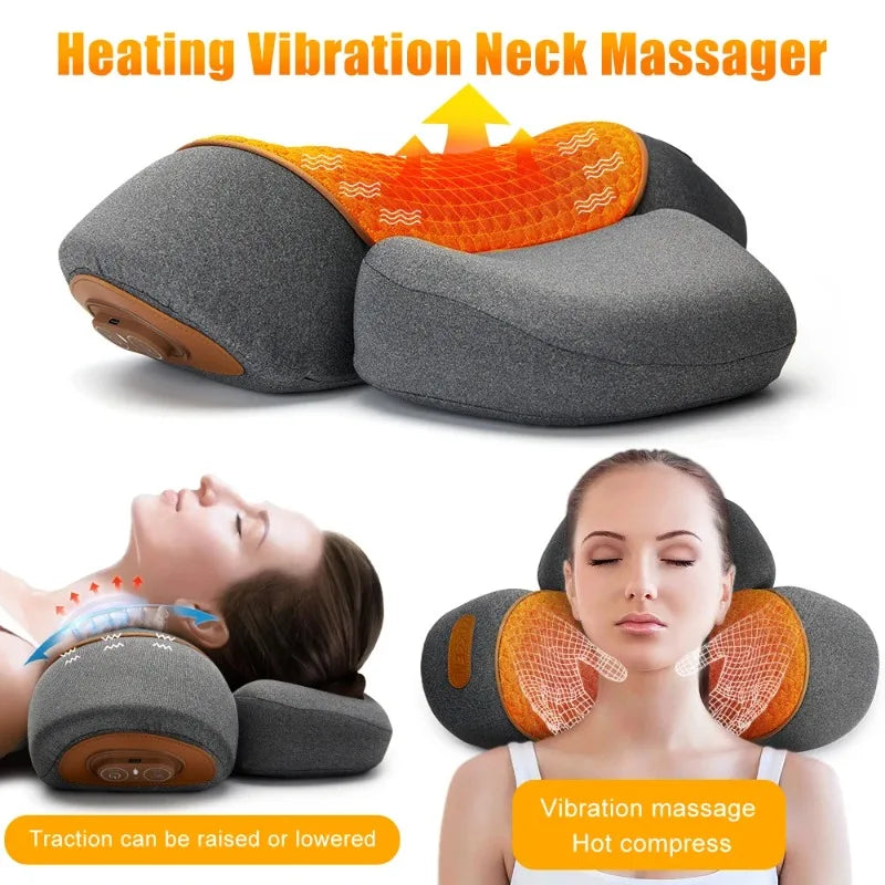 Cervical Neck Traction Pillow with Heat & Vibration Massage