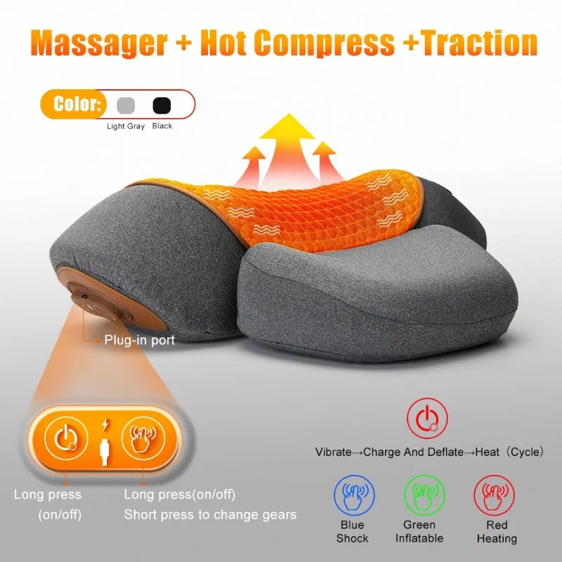 Cervical Neck Traction Pillow with Heat & Vibration Massage